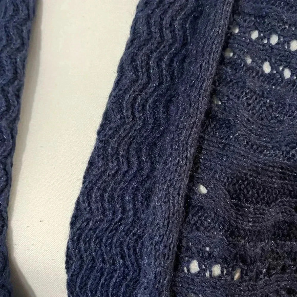 Chico’s size 3 open cardigan navy blue with a sparkle thread & ribbed cuffs EUC - Picture 10 of 11